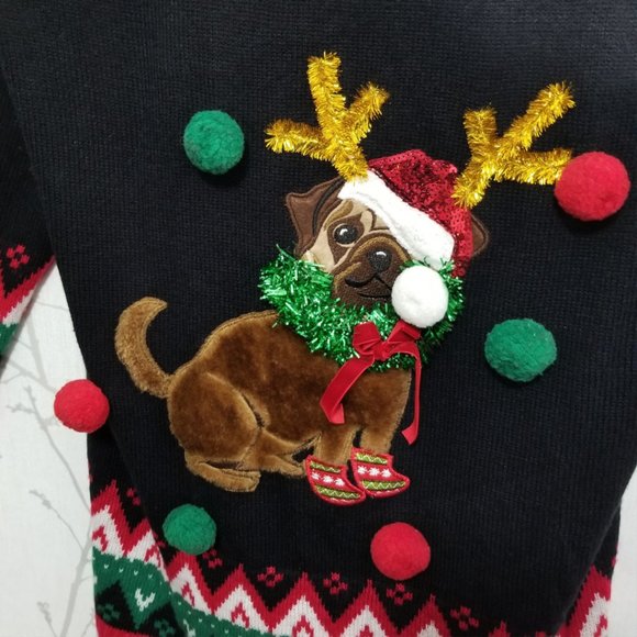 Holiday Time Christmas Theme Tunic Sweater w/ Pug - Picture 2 of 4